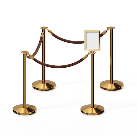 Stanchion Post & Rope Kit Pol.Brass,4FlatTop 3Tan Rope 8.5x11V Sign